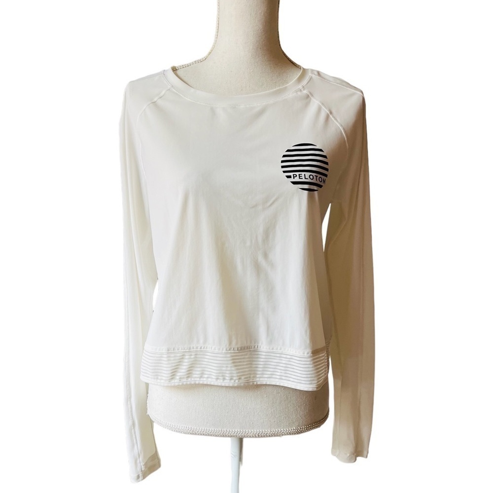 LULULEMON + PELOTON WOMENS WHITE ATHLETIC LONG SLEEVE SHIRT SIZE 8